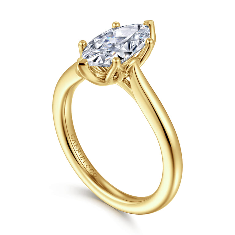 Nola - 14K Yellow Gold Marquise Shape Lotus Diamond Engagement Ring - Shot 3