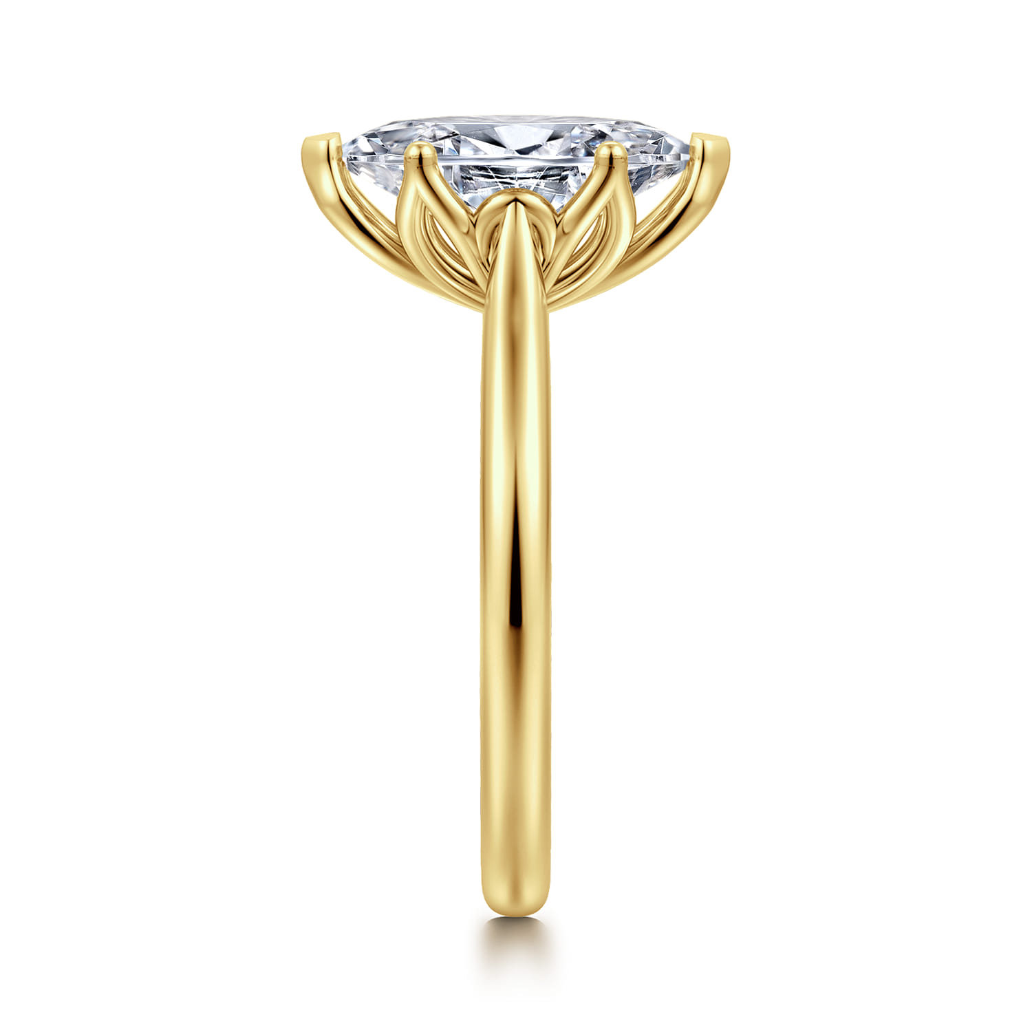 Nola - 14K Yellow Gold Marquise Shape Lotus Diamond Engagement Ring - Shot 4