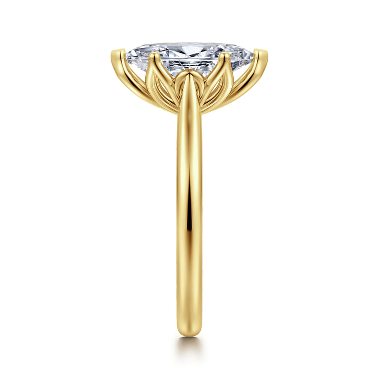Nola - 14K Yellow Gold Marquise Shape Lotus Diamond Engagement Ring - Shot 4