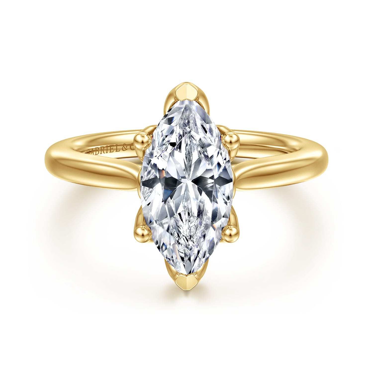 Nola - 14K Yellow Gold Marquise Shape Lotus Diamond Engagement Ring - Shot 1