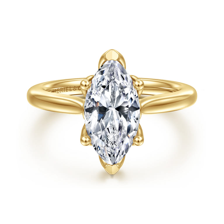 Nola - 14K Yellow Gold Marquise Shape Lotus Diamond Engagement Ring - Shot 1