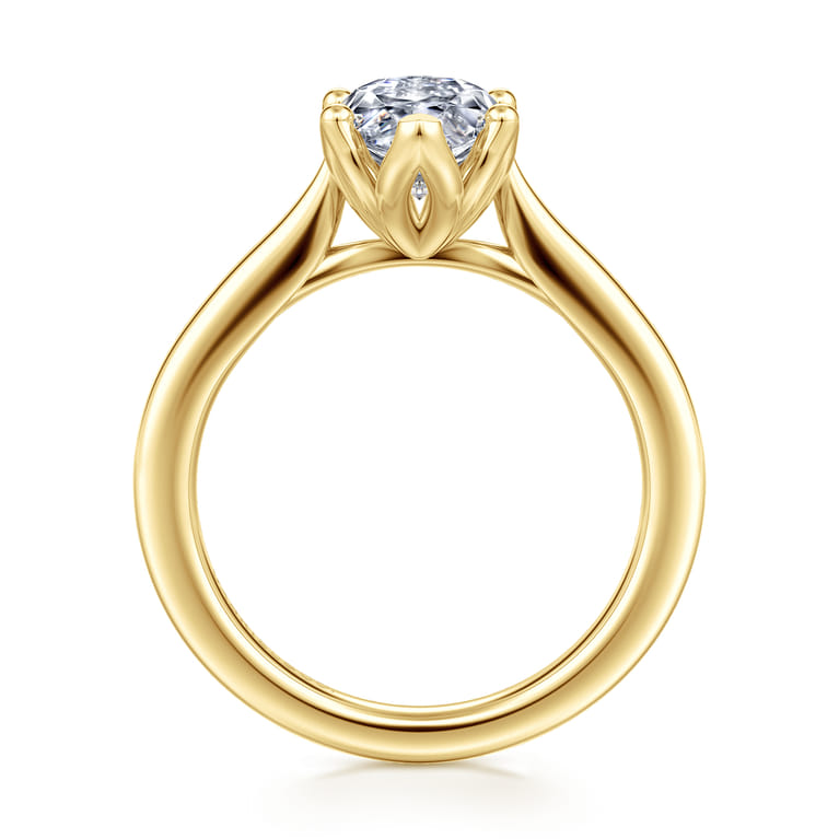 Nola - 14K Yellow Gold Marquise Shape Lotus Diamond Engagement Ring - Shot 2