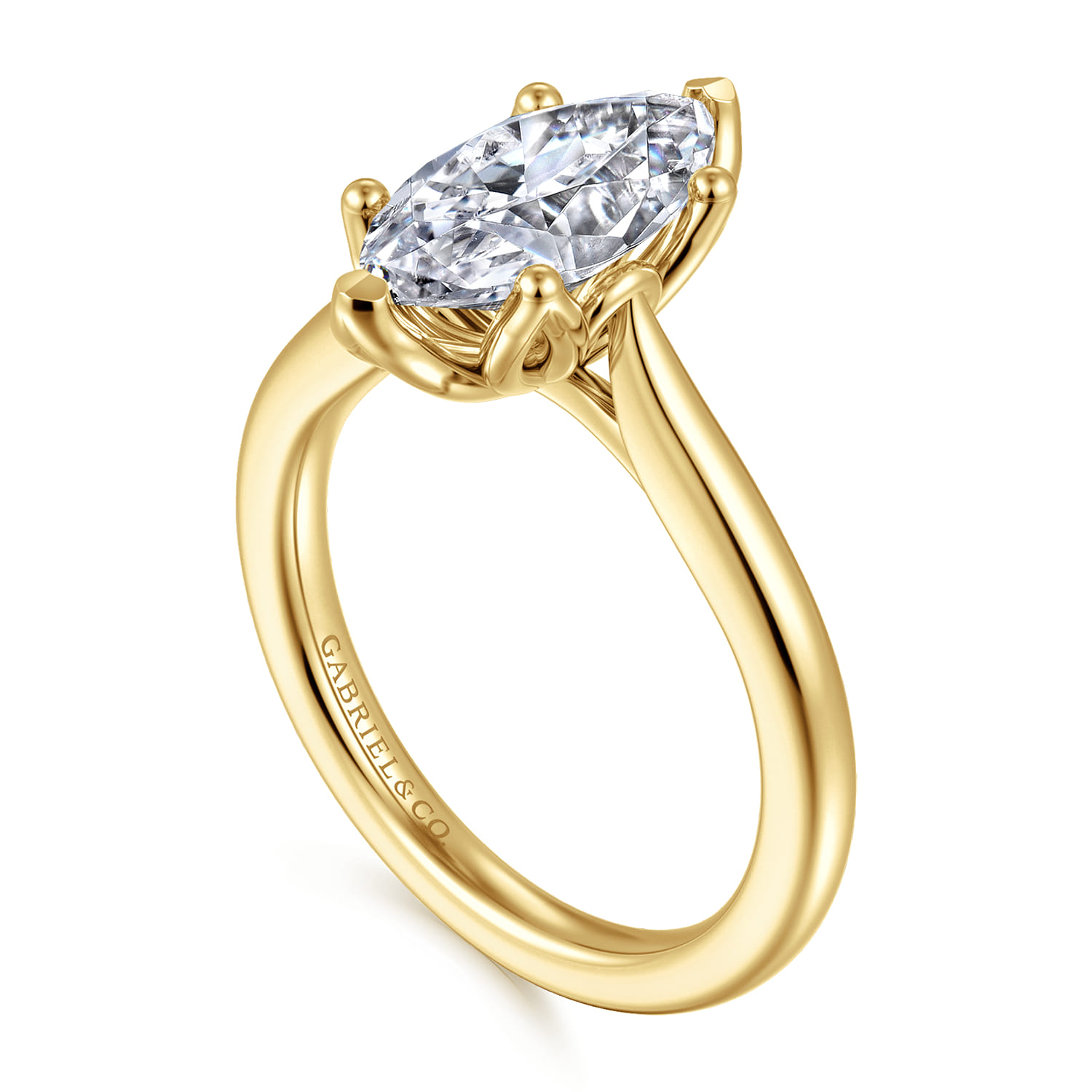 Nola - 14K Yellow Gold Marquise Shape Lotus Diamond Engagement Ring - Shot 3