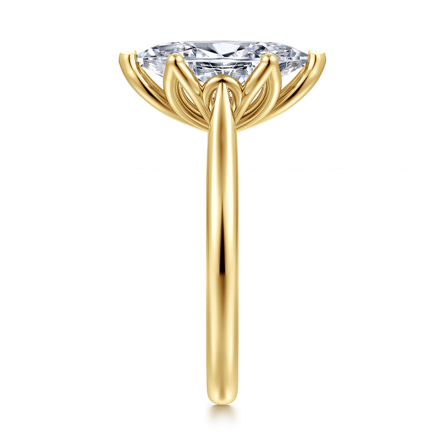 Nola - 14K Yellow Gold Marquise Shape Lotus Diamond Engagement Ring - Shot 4