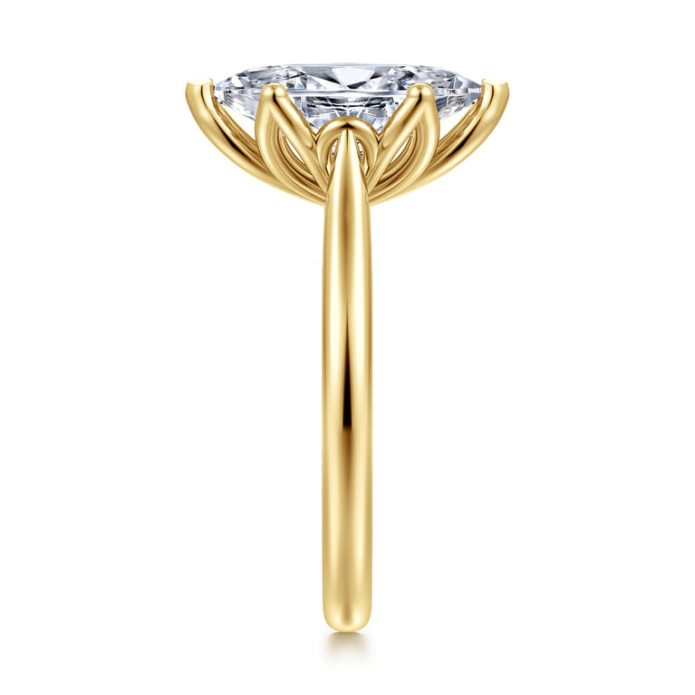 Nola - 14K Yellow Gold Marquise Shape Lotus Diamond Engagement Ring - Shot 4