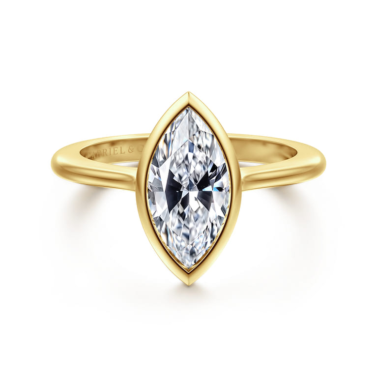 Brooke - 14K Yellow Gold Marquise Cut Bezel Set Solitaire Diamond Engagement Ring - Shot 1