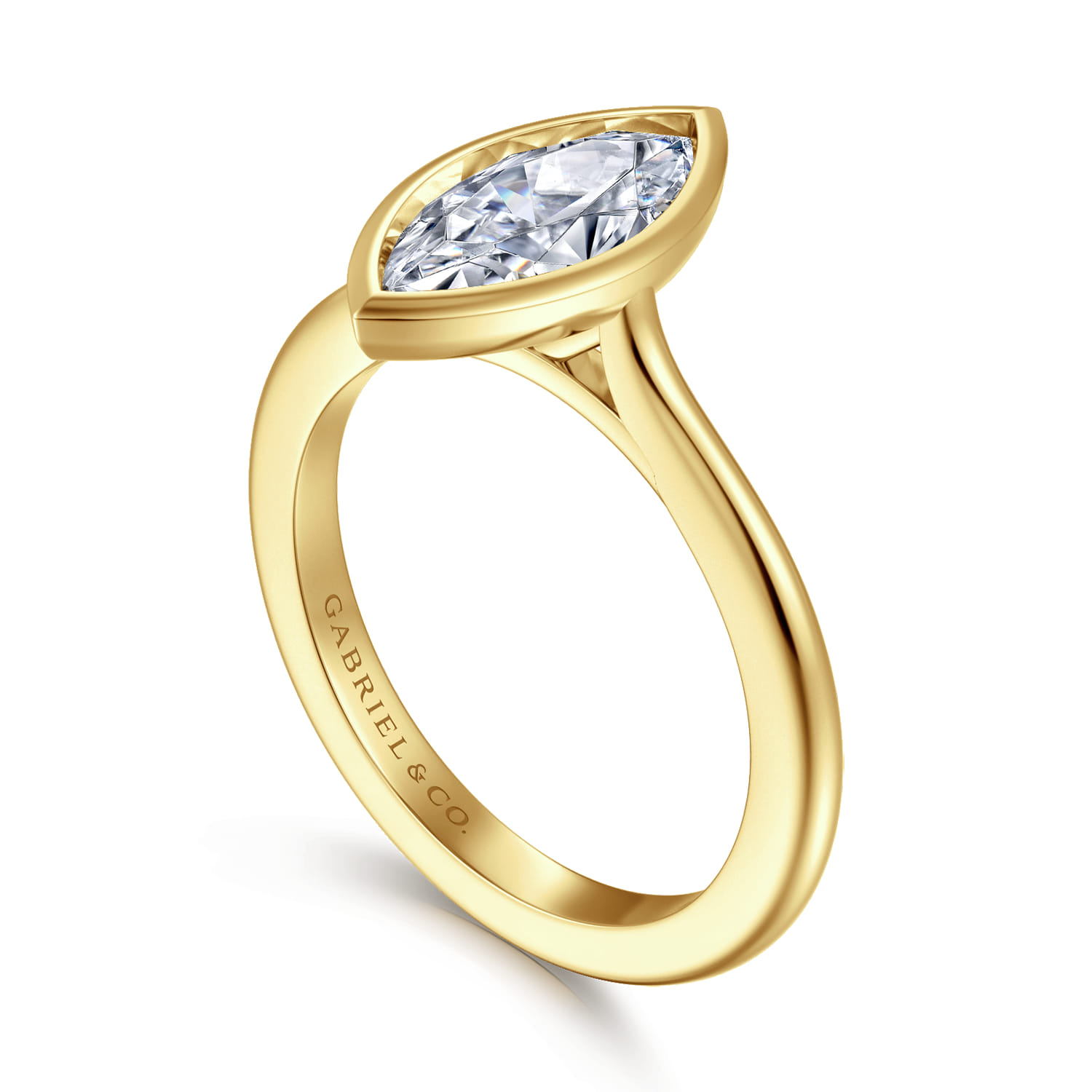 Brooke - 14K Yellow Gold Marquise Cut Bezel Set Solitaire Diamond Engagement Ring - Shot 3