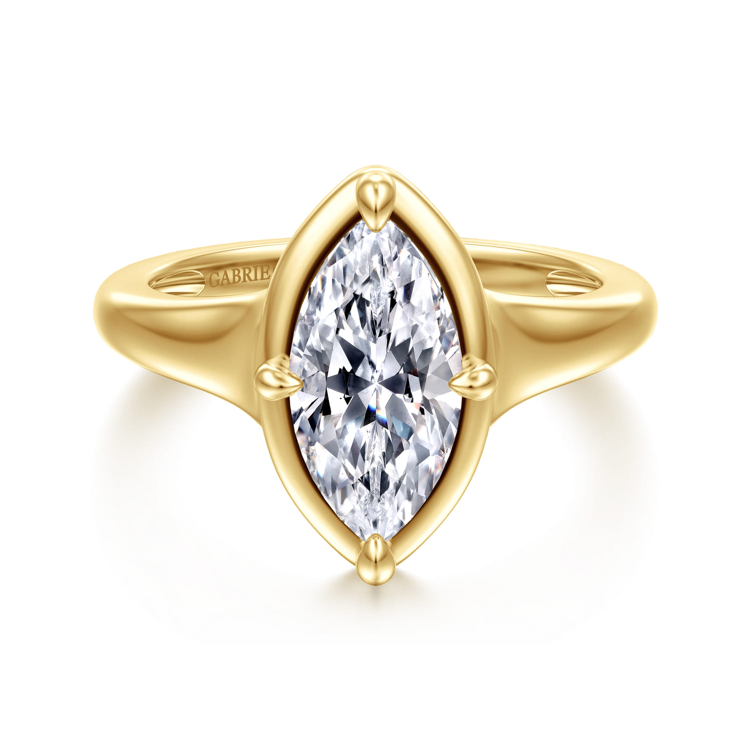 Elsa - 14K Yellow Gold Compass Bezel Prong Marquise Shape Solitaire Diamond Engagement Ring - Shot 1