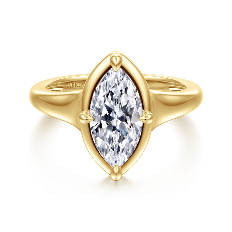 Elsa - 14K Yellow Gold Compass Bezel Prong Marquise Shape Solitaire Diamond Engagement Ring - Shot 1