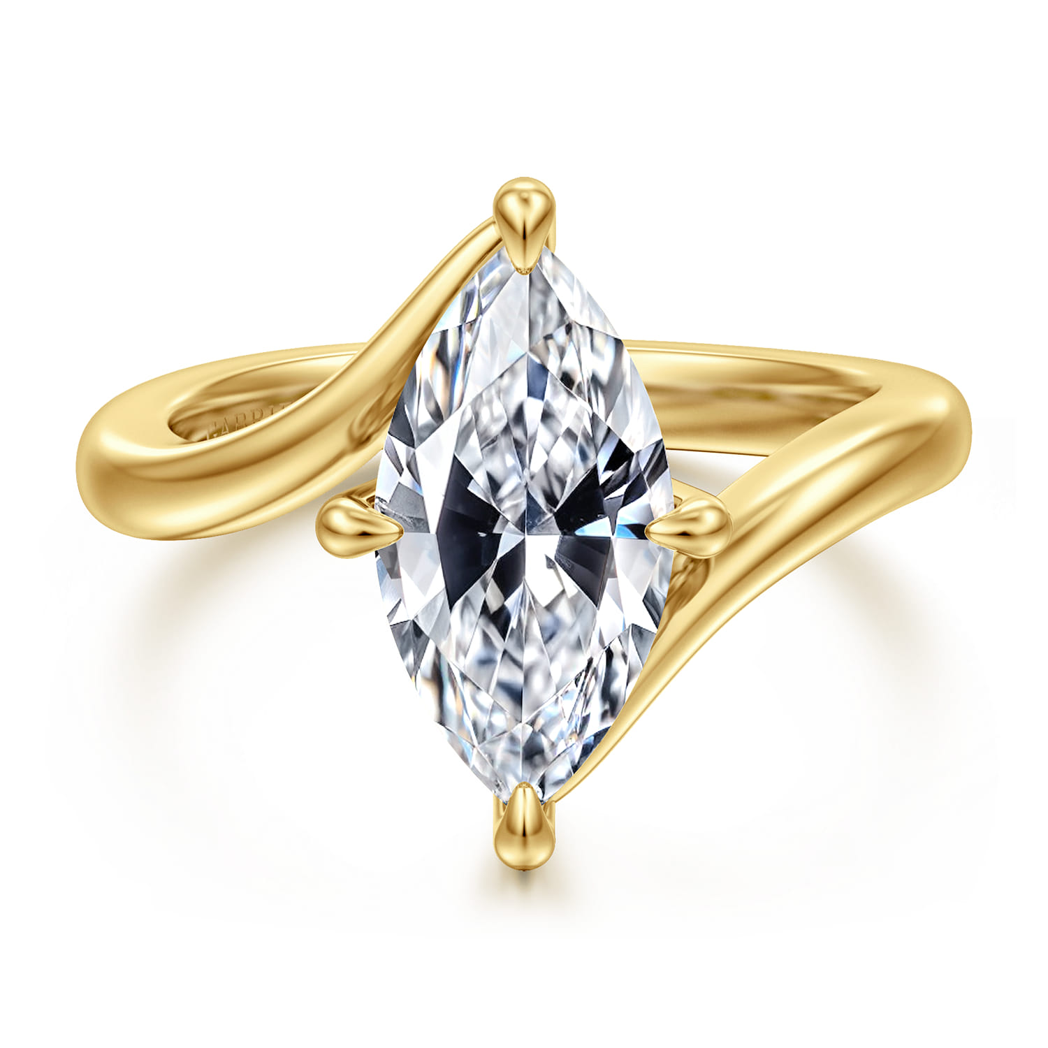 Rosette - 14K Yellow Gold Compass Prong Bypass Marquise Shape Engagement Ring - Shot 1