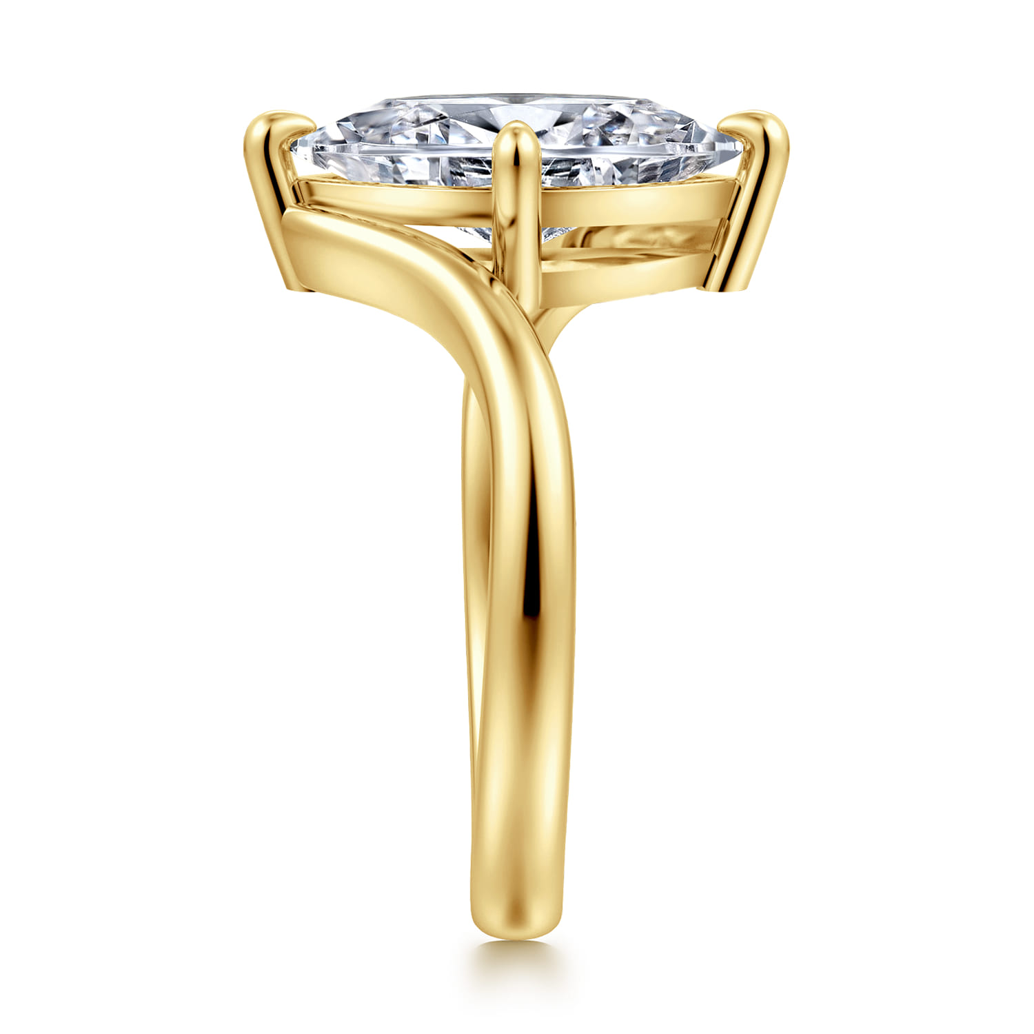 Rosette - 14K Yellow Gold Compass Prong Bypass Marquise Shape Engagement Ring - Shot 4