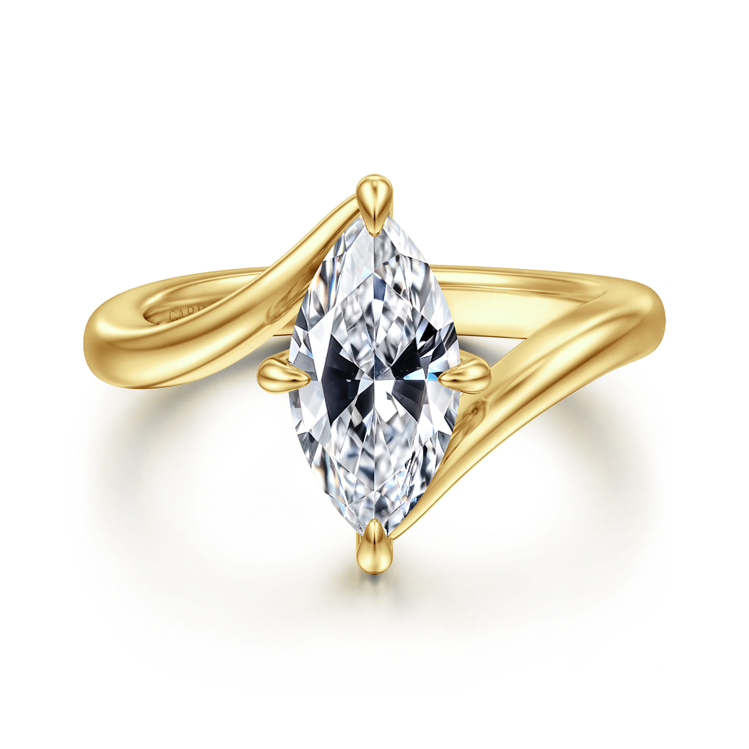 Rosette - 14K Yellow Gold Compass Prong Bypass Marquise Shape Diamond Engagement Ring - Shot 1
