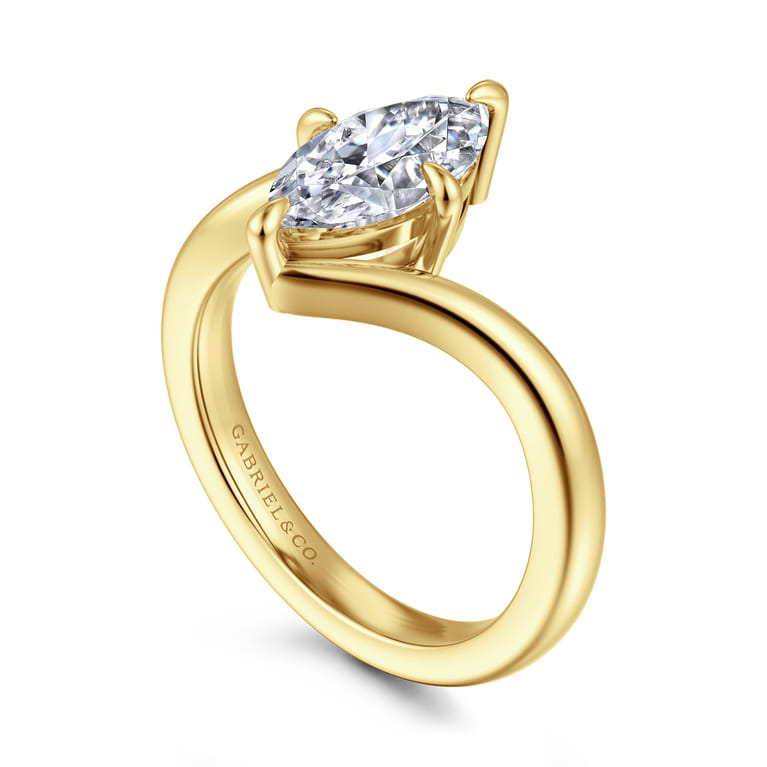 Rosette - 14K Yellow Gold Compass Prong Bypass Marquise Shape Diamond Engagement Ring - Shot 3