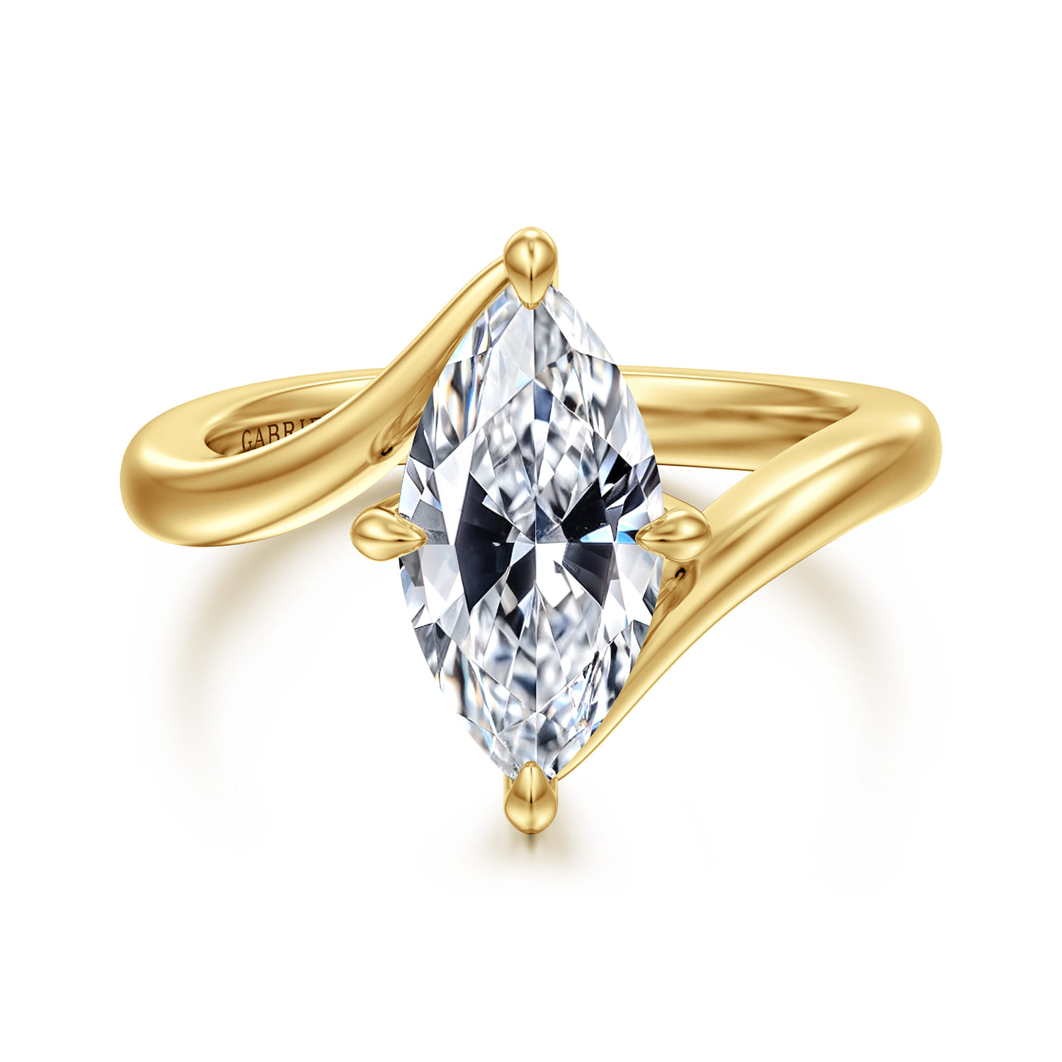 Rosette - 14K Yellow Gold Compass Prong Bypass Marquise Shape Diamond Engagement Ring - Shot 1