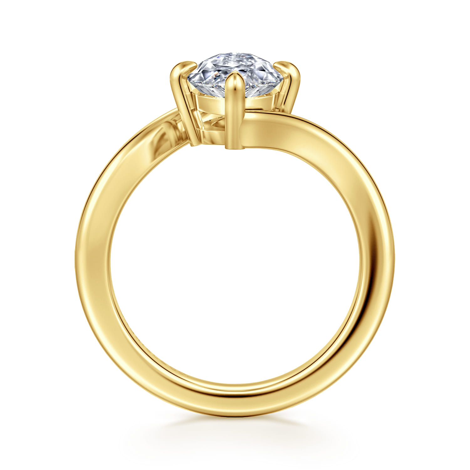 Rosette - 14K Yellow Gold Compass Prong Bypass Marquise Shape Diamond Engagement Ring - Shot 2