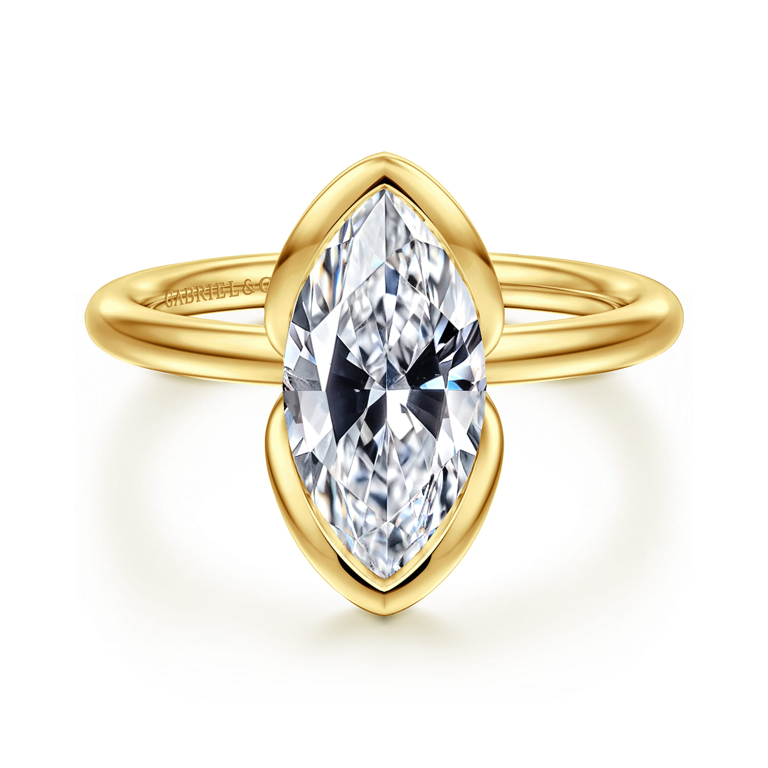 Vivienne - 14K Yellow Gold Half Bezel Marquise Shape Solitaire Diamond Engagement Ring - Shot 1