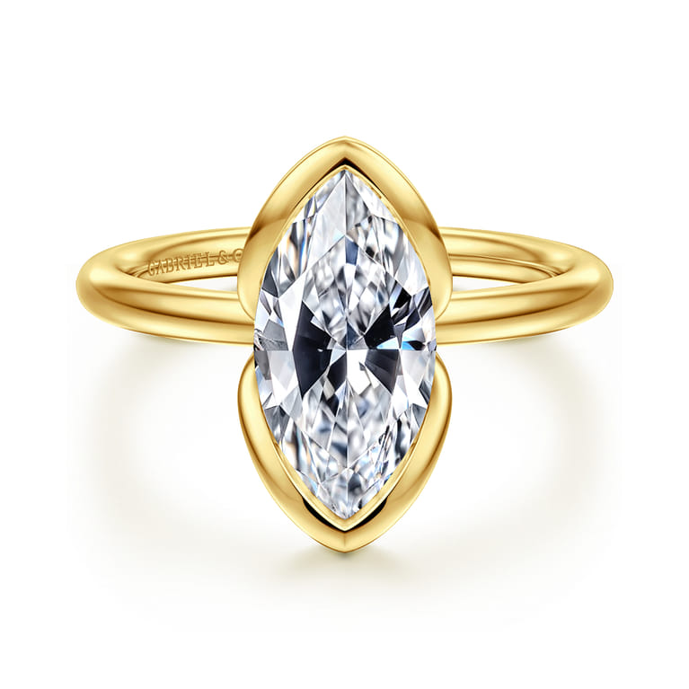 Vivienne - 14K Yellow Gold Half Bezel Marquise Shape Solitaire Diamond Engagement Ring - Shot 1