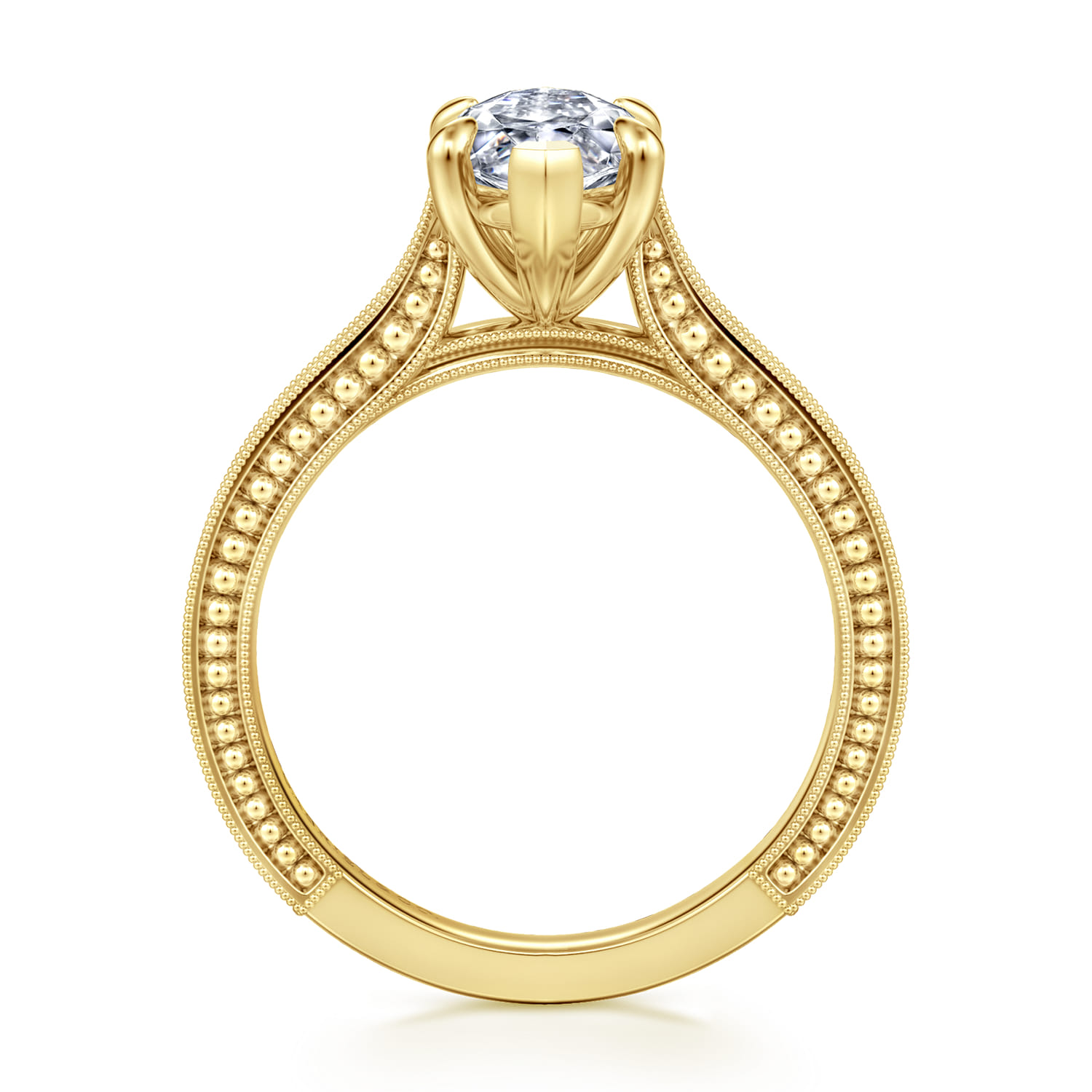 Eros - Vintage Inspired 14K Yellow Gold Marquise Shape Solitaire Diamond Engagement Ring - Shot 2