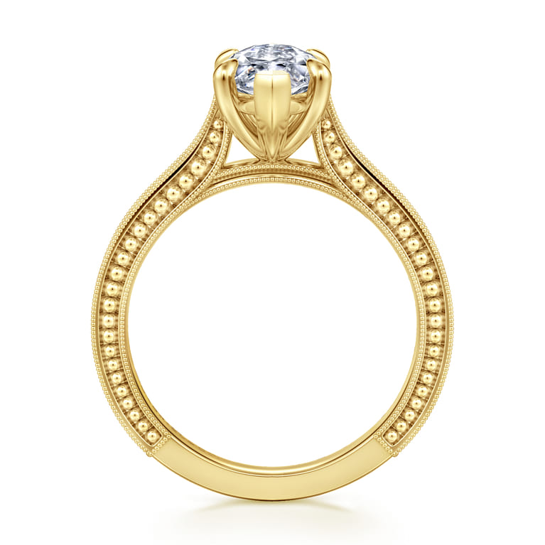 Eros - Vintage Inspired 14K Yellow Gold Marquise Shape Solitaire Diamond Engagement Ring - Shot 2