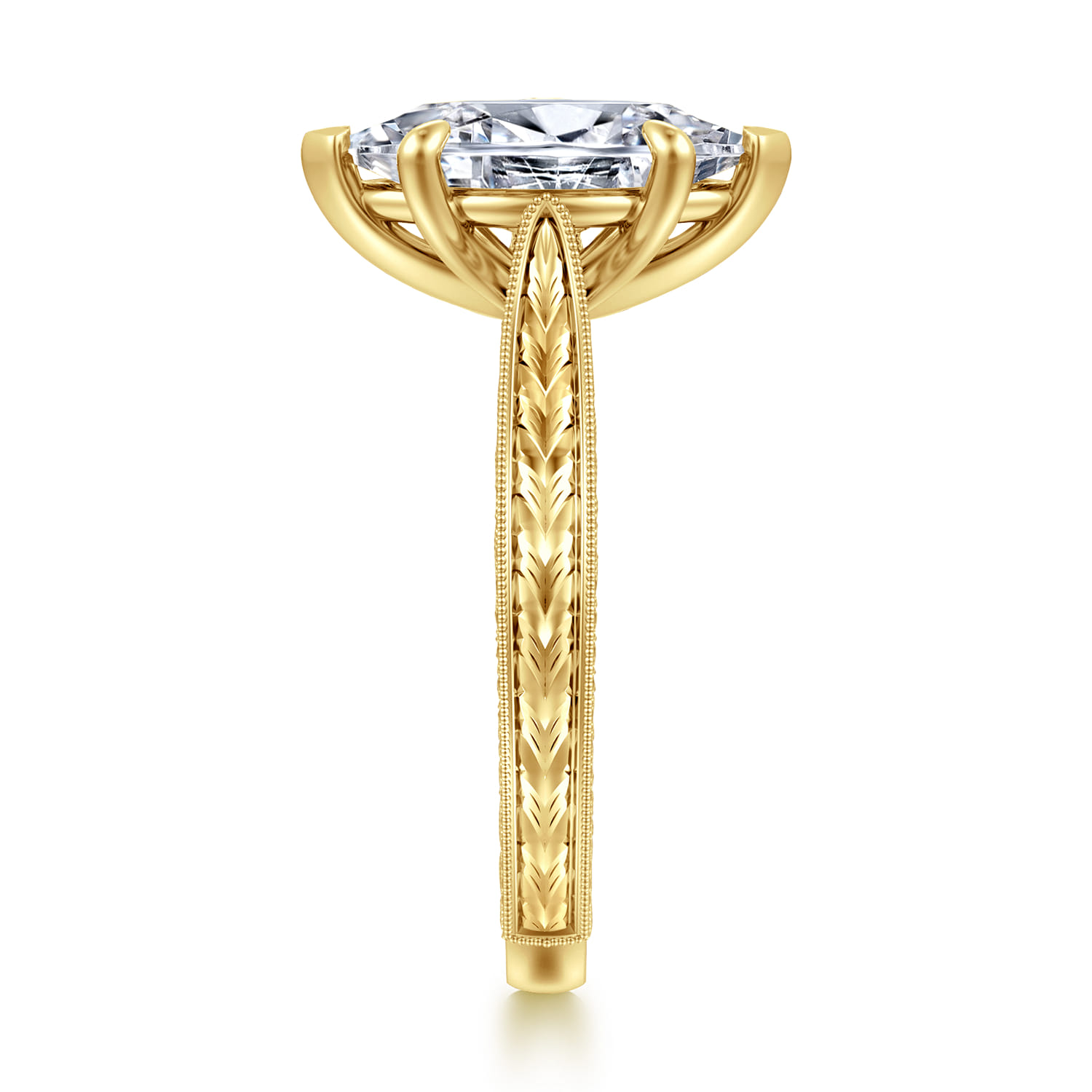 Eros - Vintage Inspired 14K Yellow Gold Marquise Shape Solitaire Diamond Engagement Ring - Shot 4