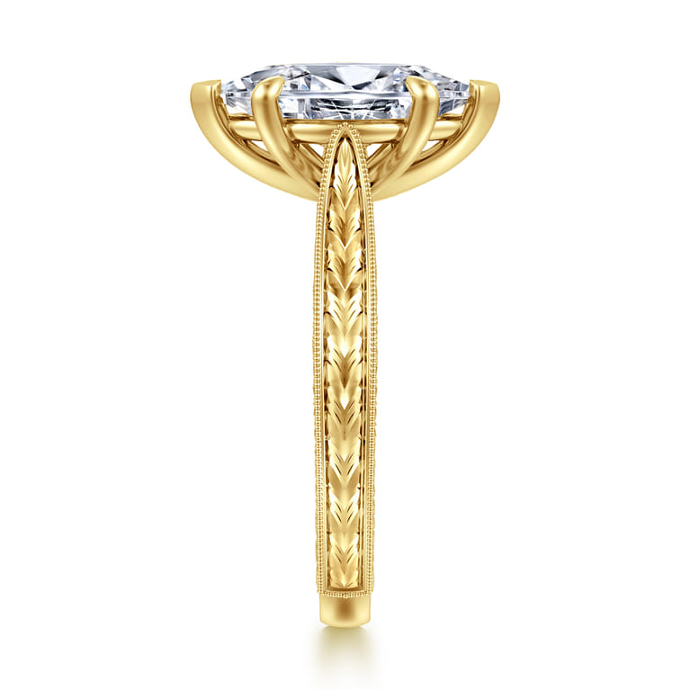 Eros - Vintage Inspired 14K Yellow Gold Marquise Shape Solitaire Diamond Engagement Ring - Shot 4
