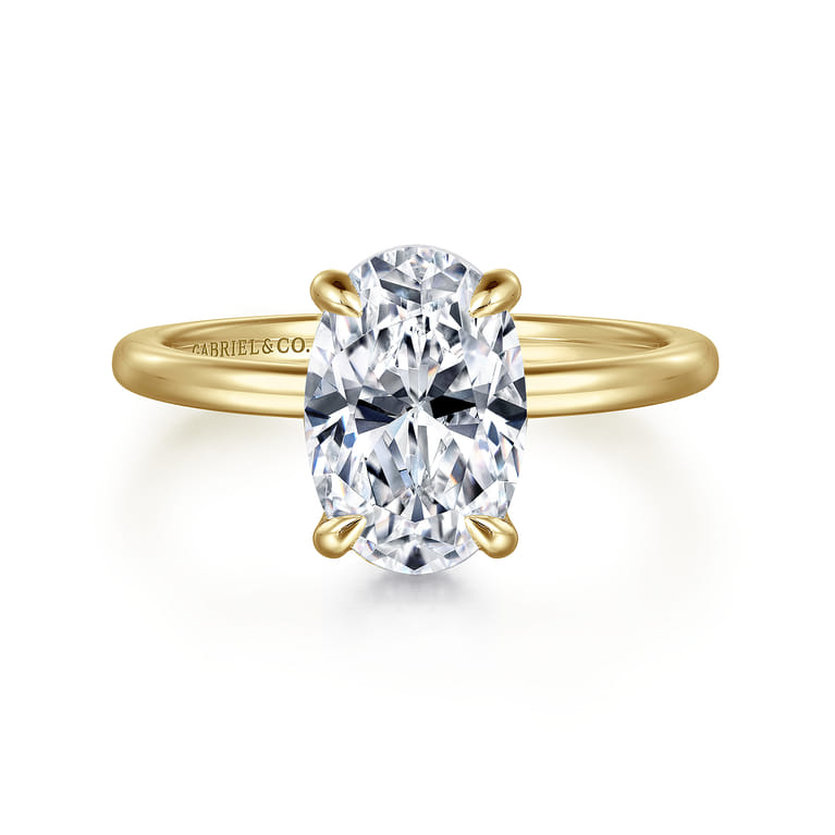 Rainah - 14K Yellow Gold Oval Solitaire Diamond Engagement Ring - 0.13 ct - Shot 1