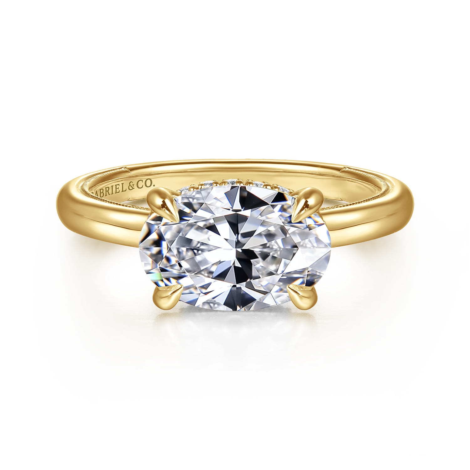 Sandi - 14K Yellow Gold East West Oval Diamond Engagement Ring - 0.12 ct - Shot 1