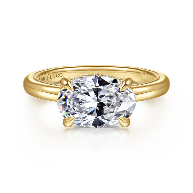 Sandi - 14K Yellow Gold East West Oval Diamond Engagement Ring - 0.12 ct - Shot 1