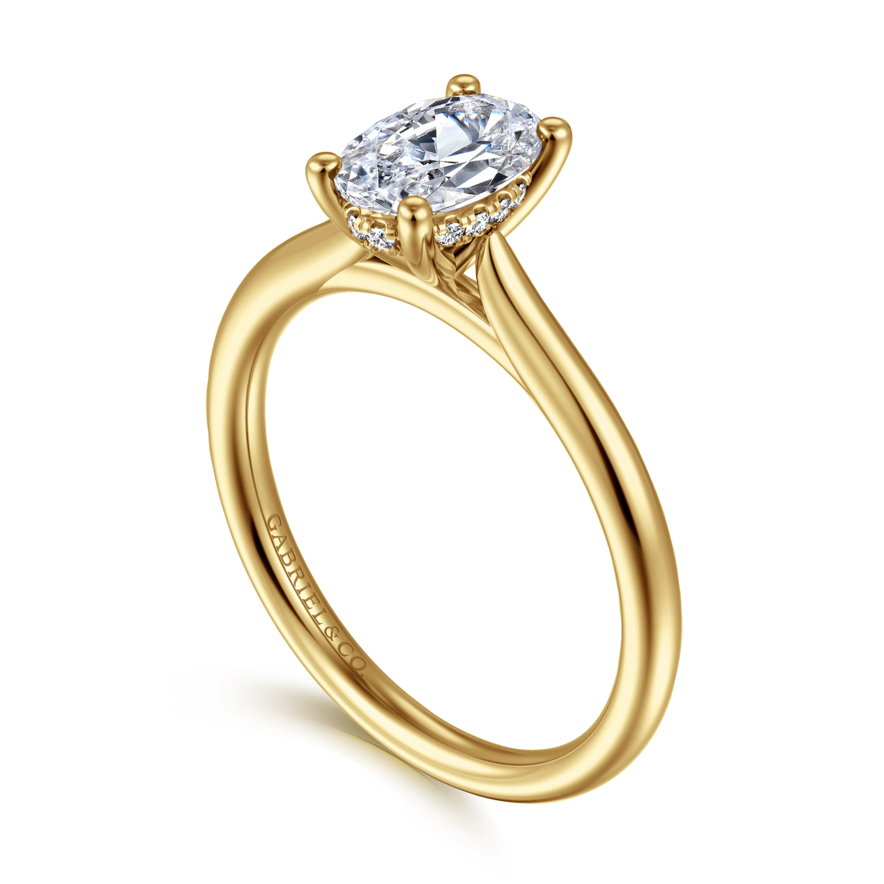 Azucena - 14K Yellow Gold Oval Solitaire Diamond Engagement Ring - 0.05 ct - Shot 3