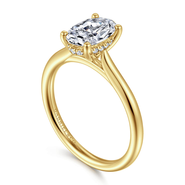 Azucena - 14K Yellow Gold Oval Solitaire Diamond Engagement Ring - 0.05 ct - Shot 3