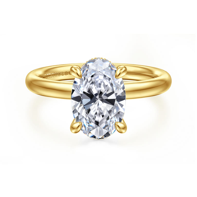 Peace - 14K Yellow Gold Oval Diamond Engagement Ring - 0.08 ct - Shot 1
