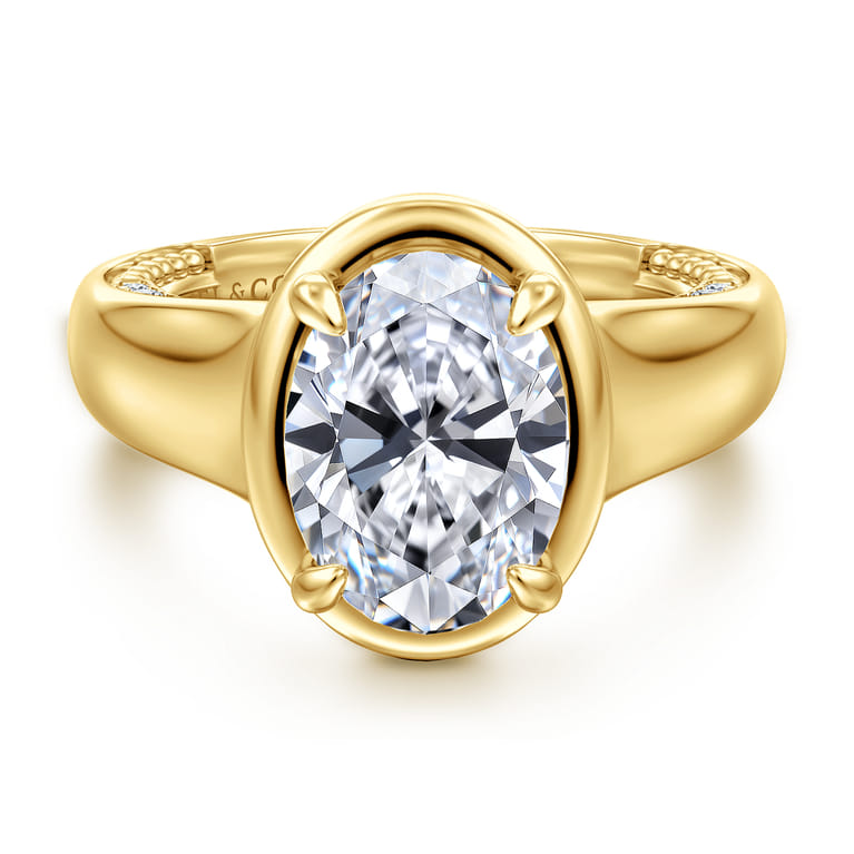 Ettie - 14K Yellow Gold Bezel Prong Oval Diamond Engagement Ring - 0.35 ct - Shot 1