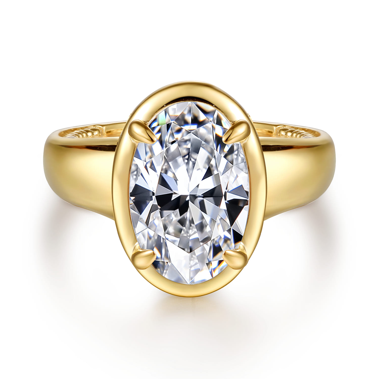 Ettie - 14K Yellow Gold Bezel Prong Oval Diamond Engagement Ring - 0.35 ct - Shot 1