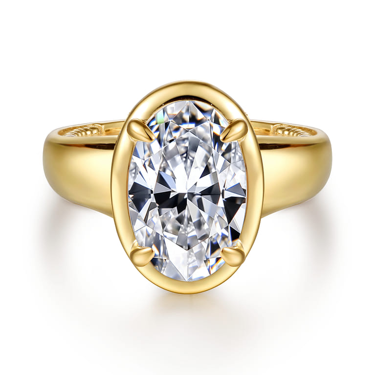 Ettie - 14K Yellow Gold Bezel Prong Oval Diamond Engagement Ring - 0.35 ct - Shot 1