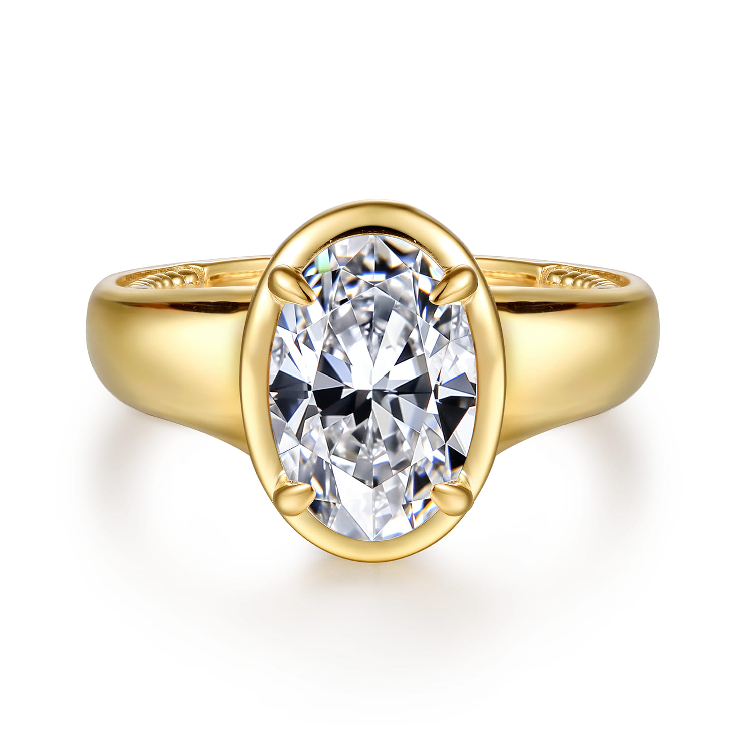 Ettie - 14K Yellow Gold Bezel Prong Oval Diamond Engagement Ring - 0.35 ct - Shot 1
