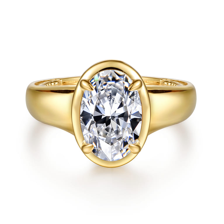 Ettie - 14K Yellow Gold Bezel Prong Oval Diamond Engagement Ring - 0.35 ct - Shot 1