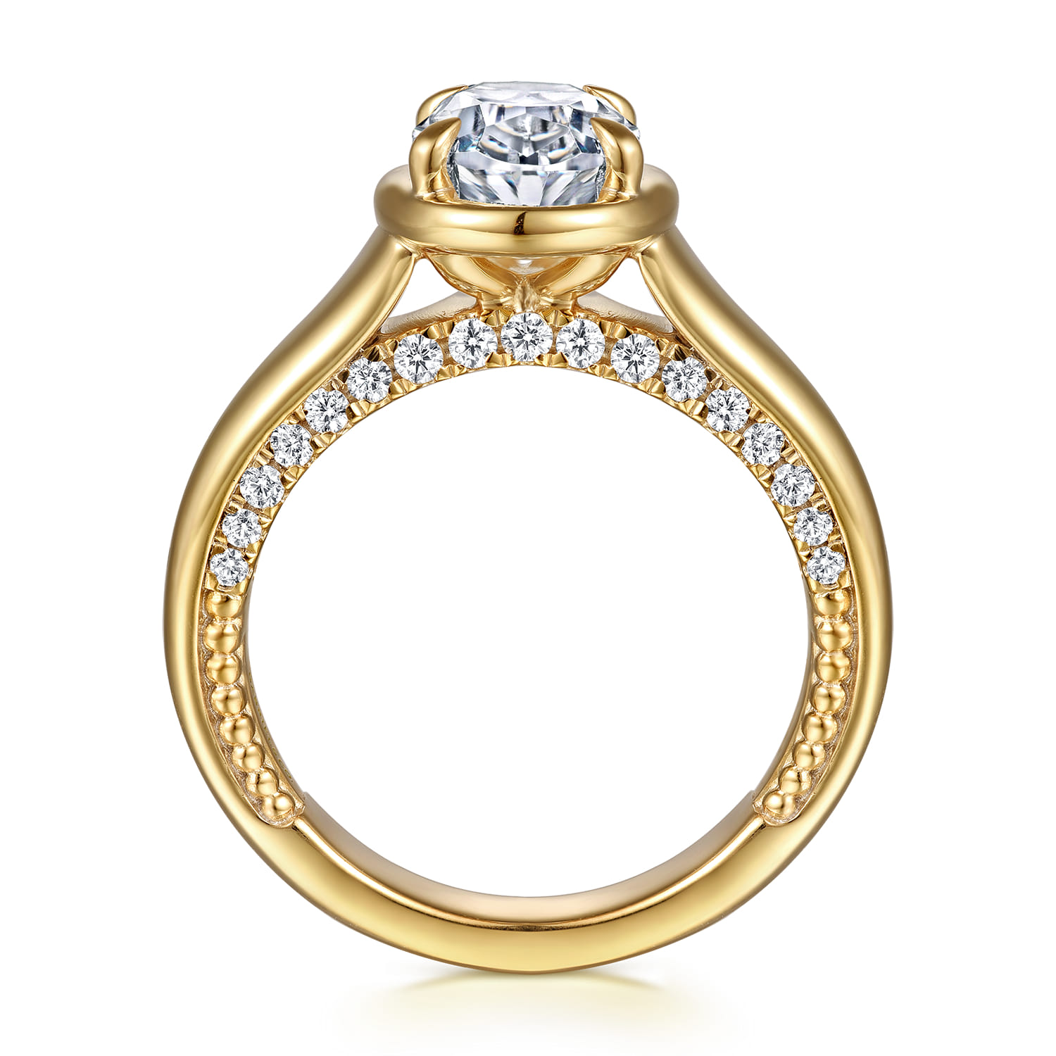 Ettie - 14K Yellow Gold Bezel Prong Oval Diamond Engagement Ring - 0.35 ct - Shot 2