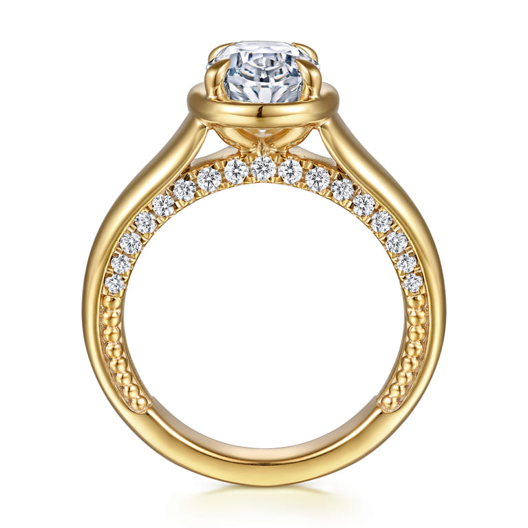 Ettie - 14K Yellow Gold Bezel Prong Oval Diamond Engagement Ring - 0.35 ct - Shot 2