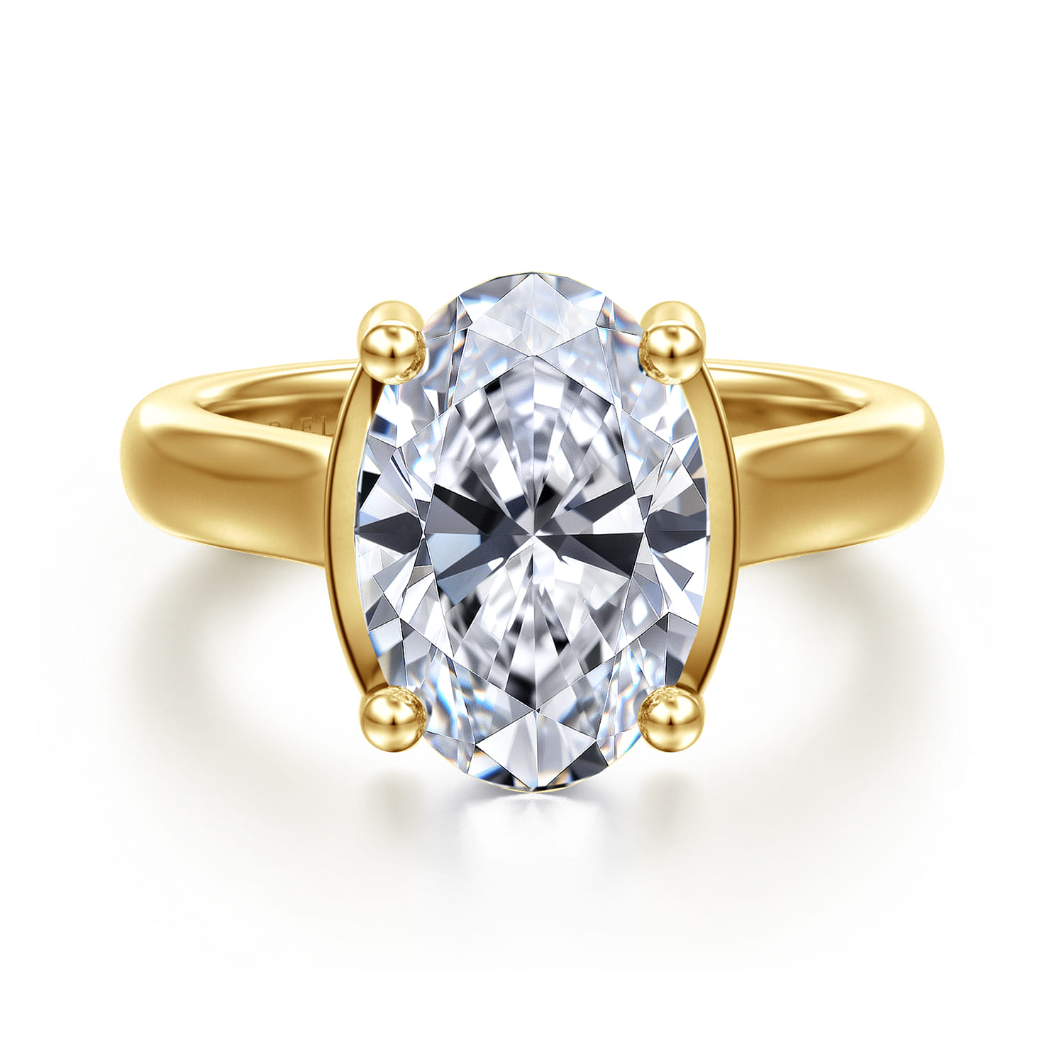 Villa - 14K Yellow Gold Half Bezel Oval Diamond Engagement Ring - 0.1 ct - Shot 1