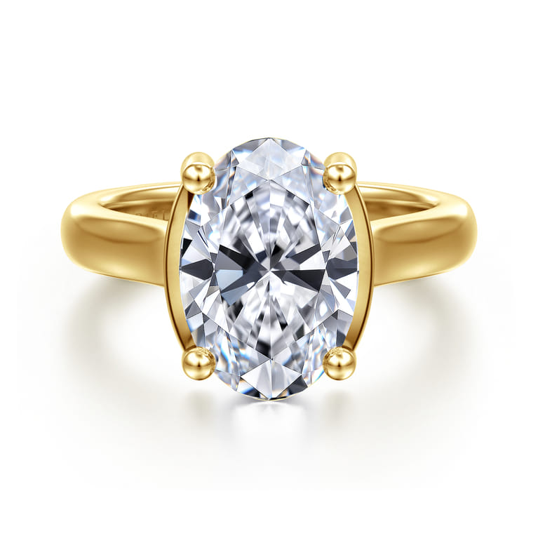 Villa - 14K Yellow Gold Half Bezel Oval Diamond Engagement Ring - 0.1 ct - Shot 1