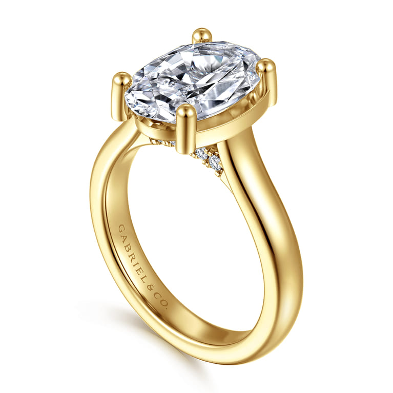 Villa - 14K Yellow Gold Half Bezel Oval Diamond Engagement Ring - 0.1 ct - Shot 3