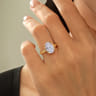 Villa - 14K Yellow Gold Half Bezel Oval Diamond Engagement Ring - 0.1 ct