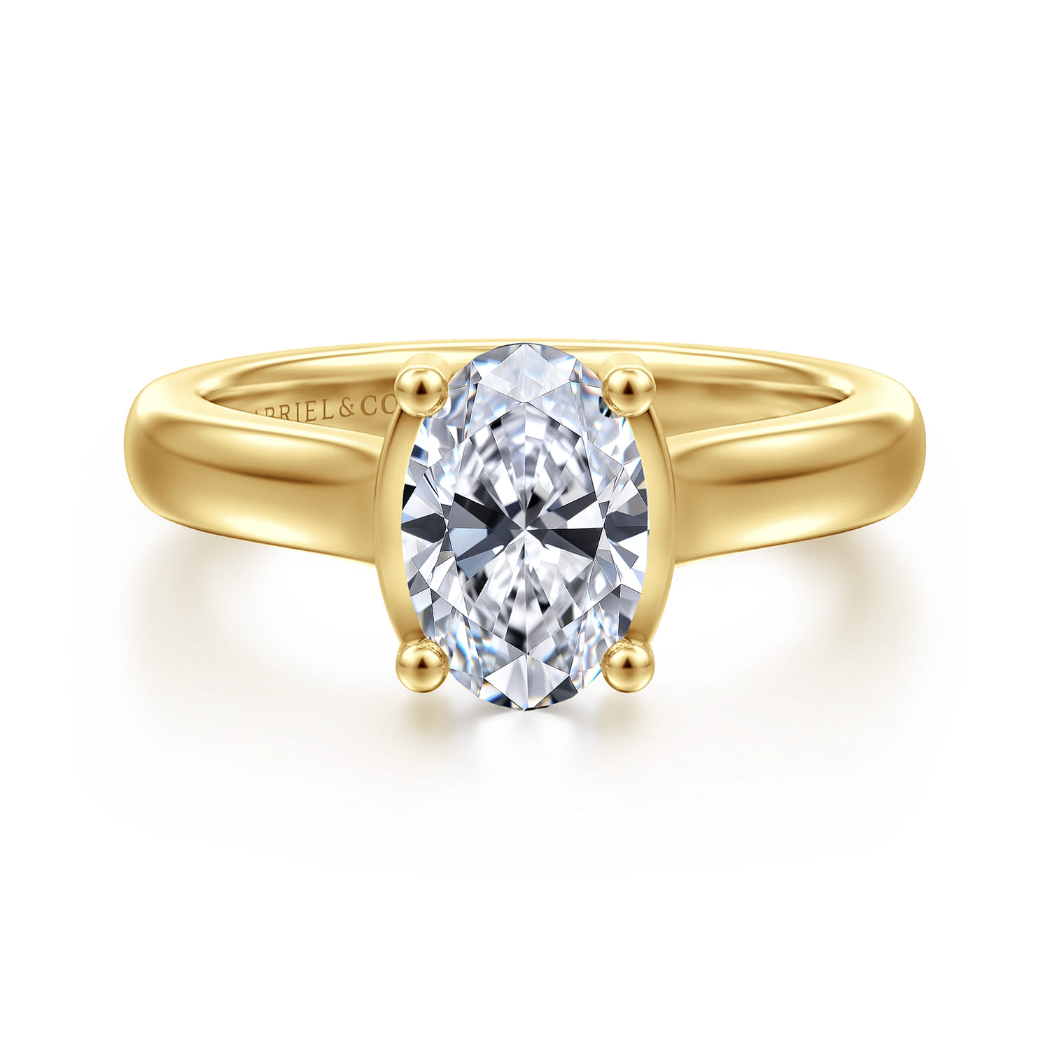 Villa - 14K Yellow Gold Half Bezel Oval Diamond Engagement Ring - 0.1 ct - Shot 1