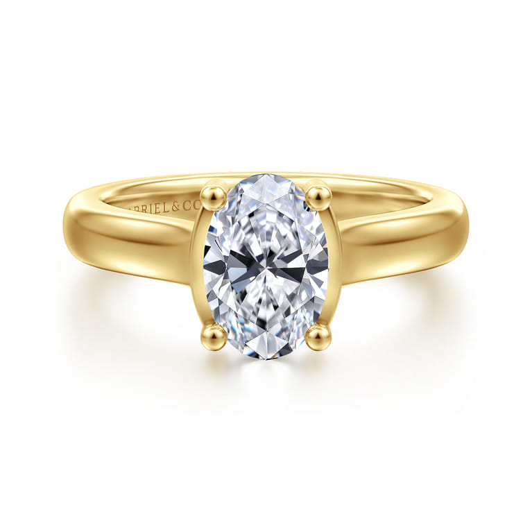 Villa - 14K Yellow Gold Half Bezel Oval Diamond Engagement Ring - 0.1 ct - Shot 1