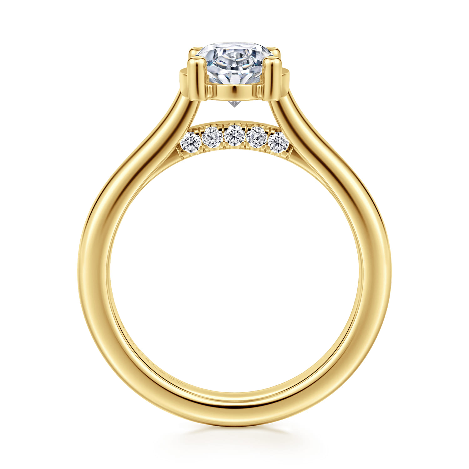 Villa - 14K Yellow Gold Half Bezel Oval Diamond Engagement Ring - 0.1 ct - Shot 2