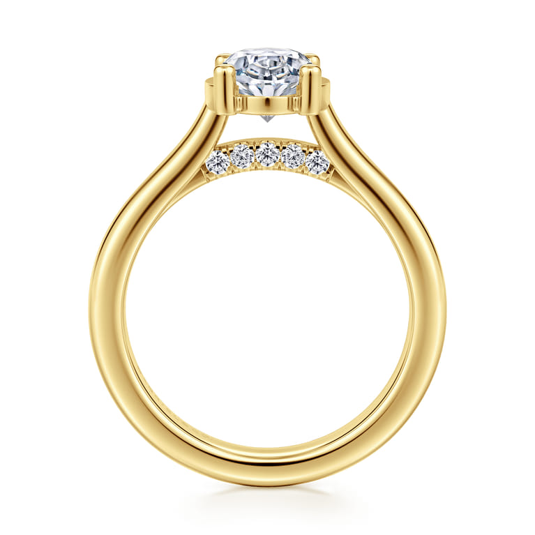 Villa - 14K Yellow Gold Half Bezel Oval Diamond Engagement Ring - 0.1 ct - Shot 2