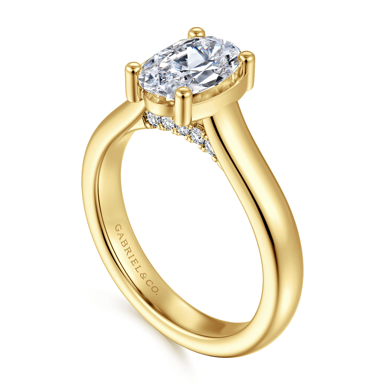 Villa - 14K Yellow Gold Half Bezel Oval Diamond Engagement Ring - 0.1 ct - Shot 3