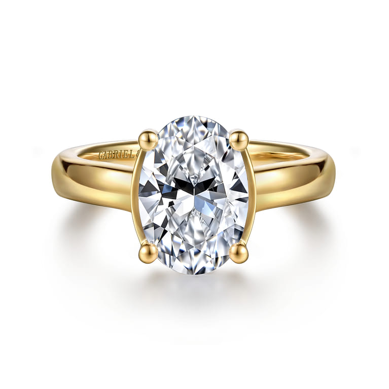 Villa - 14K Yellow Gold Half Bezel Oval Diamond Engagement Ring - 0.1 ct - Shot 1
