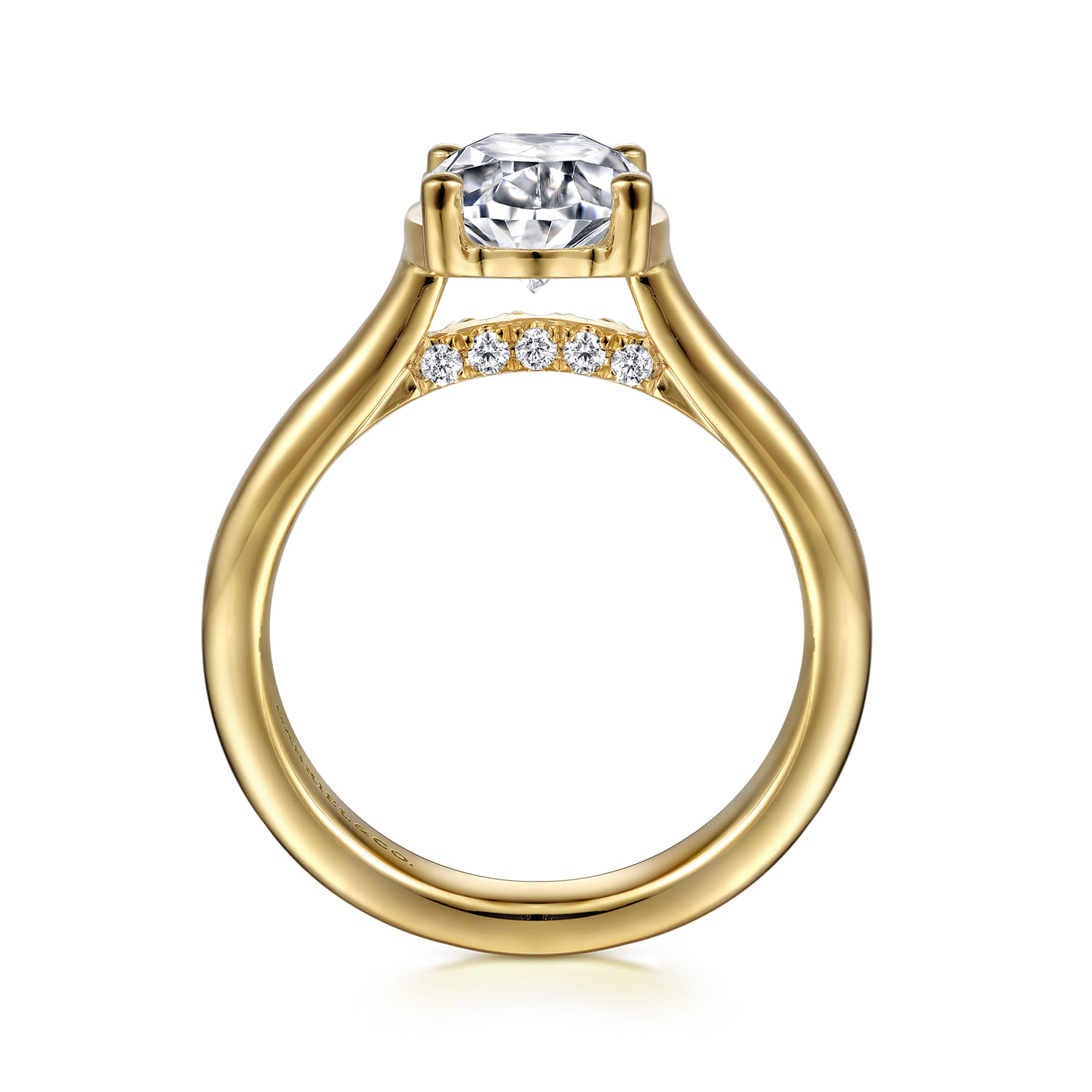 Villa - 14K Yellow Gold Half Bezel Oval Diamond Engagement Ring - 0.1 ct - Shot 2
