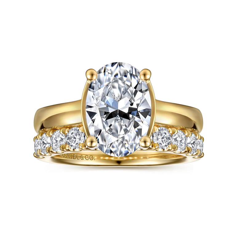 Villa - 14K Yellow Gold Half Bezel Oval Diamond Engagement Ring - 0.1 ct - Shot 4